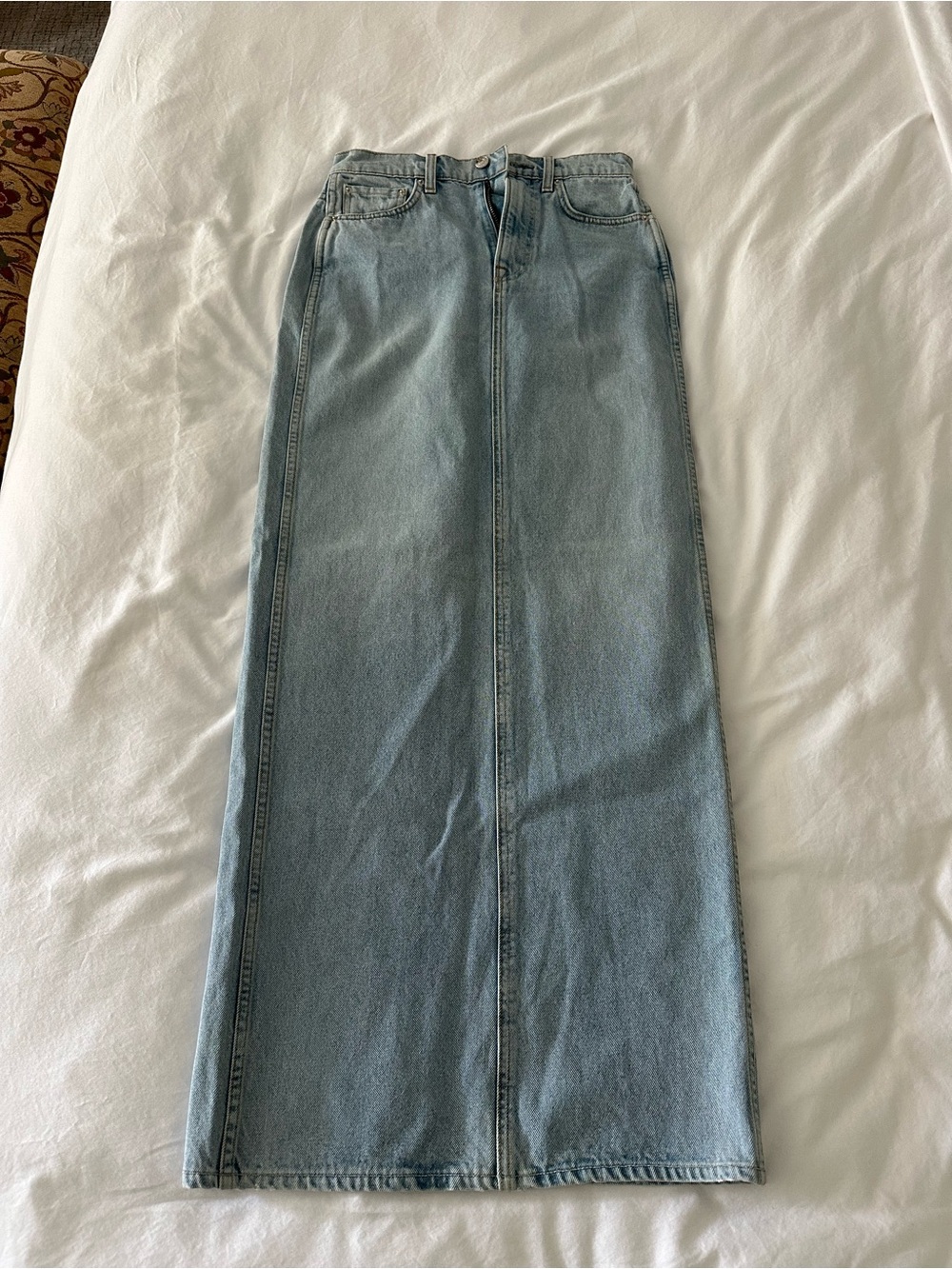 GRLFRND light wash Jean maxi skirt with back slit size 25